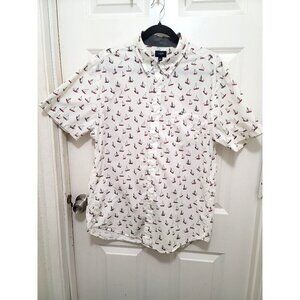 J.crew Men's Short Sleeve Button-Up Shirt With Sailboat Print - White Size L